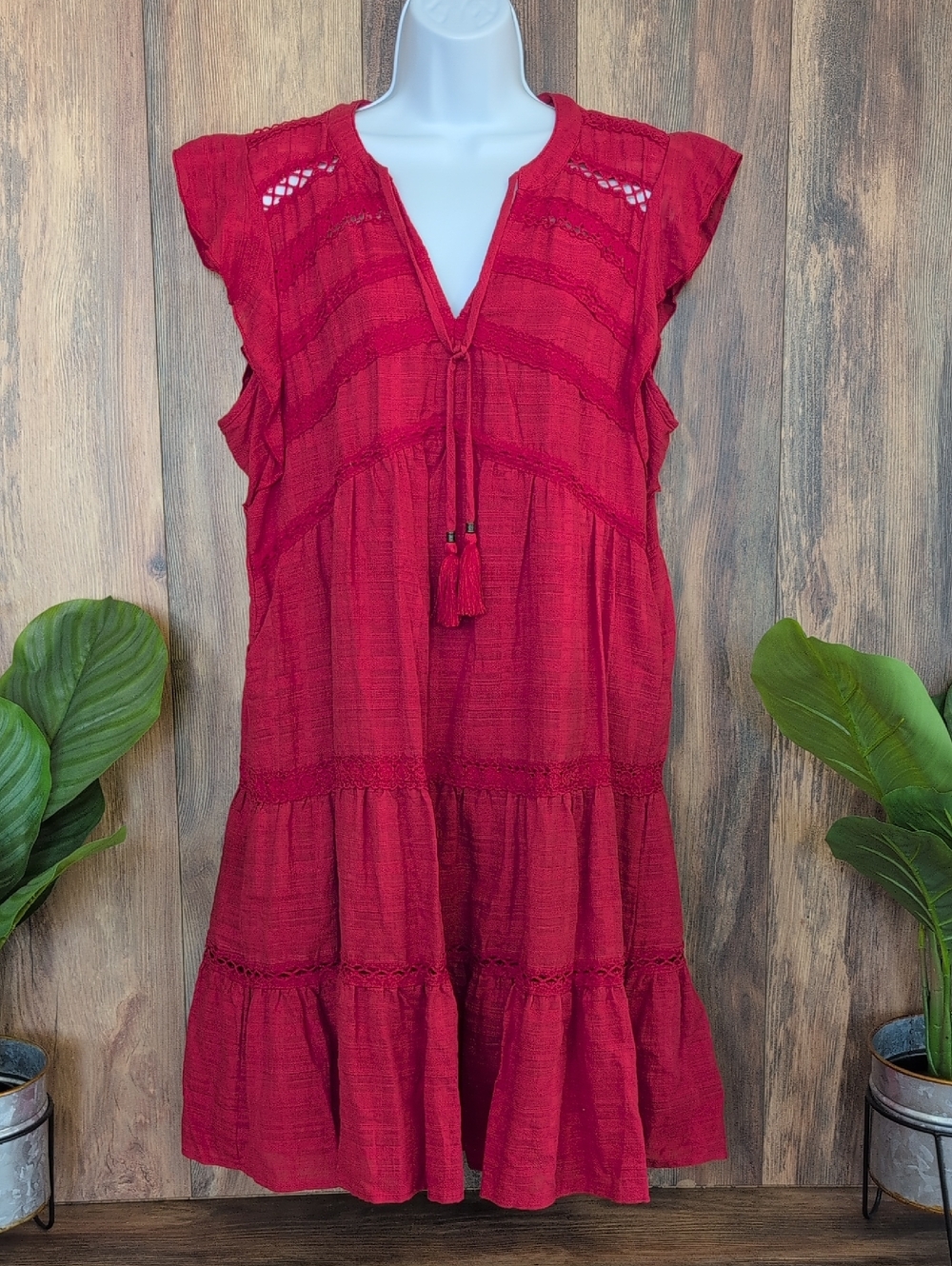 Knox Rose Crimson Tiered Midi Dress L           F289